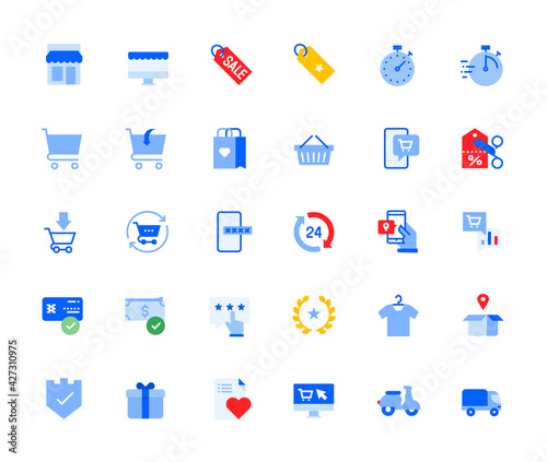 Online shopping icons set for personal and business use. Vector illustration icons for graphic and web design, app development, marketing material and business presentation. 