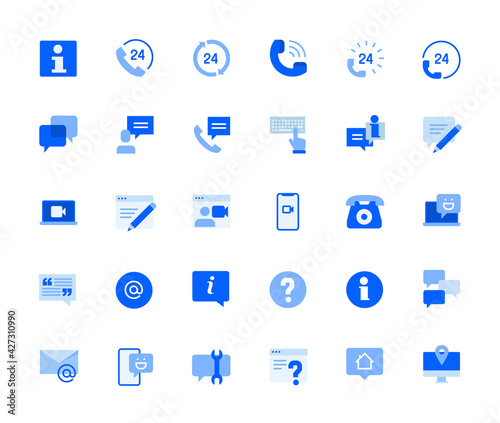 Contact and support icons set for personal and business use. Vector illustration icons for graphic and web design, app development, marketing material and business presentation.