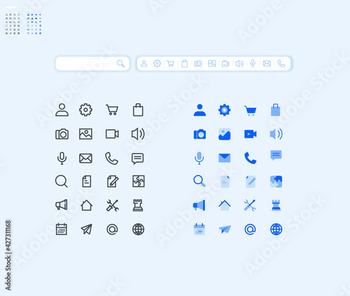 Set of basic icons for smartphone apps and services. Vector illustration 48 x 48 icons for graphic and web design, app development, marketing material and business presentation.