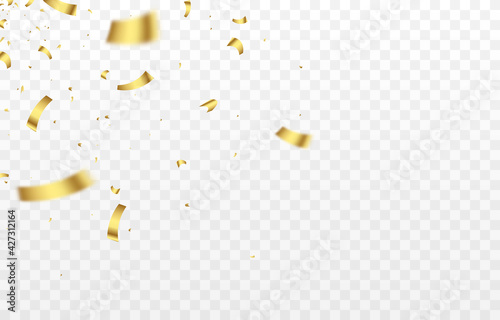 Vector confetti png. Gold confetti falls from the sky. Glittering confetti on a transparent background. Holiday, birthday.