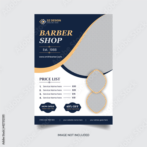 Modern Creative Barbershop flyer template design Price list and special offer premium vector
