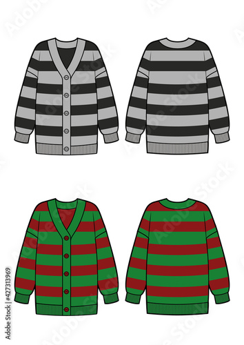 Striped cardigan template flat vector sketches