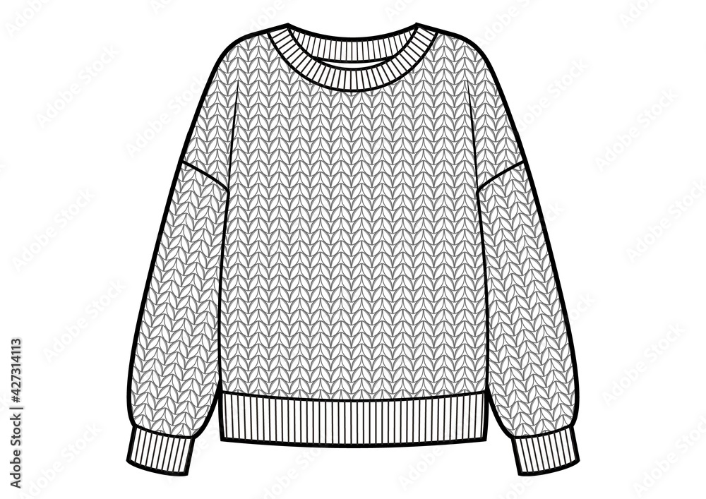 Knitted classic sweater, fashion flat sketch template Stock Vector ...