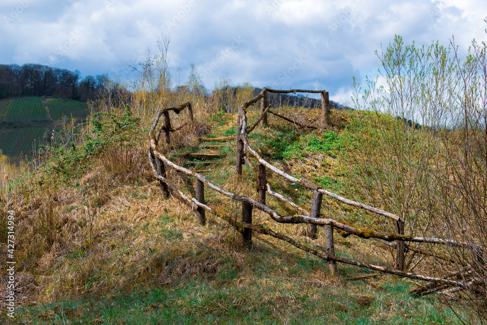 old wooden fence in the field, old wooden fence