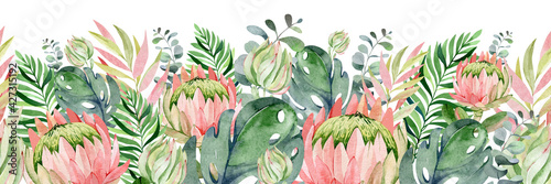 watercolor seamless pattern composition of delicate flowers and plants