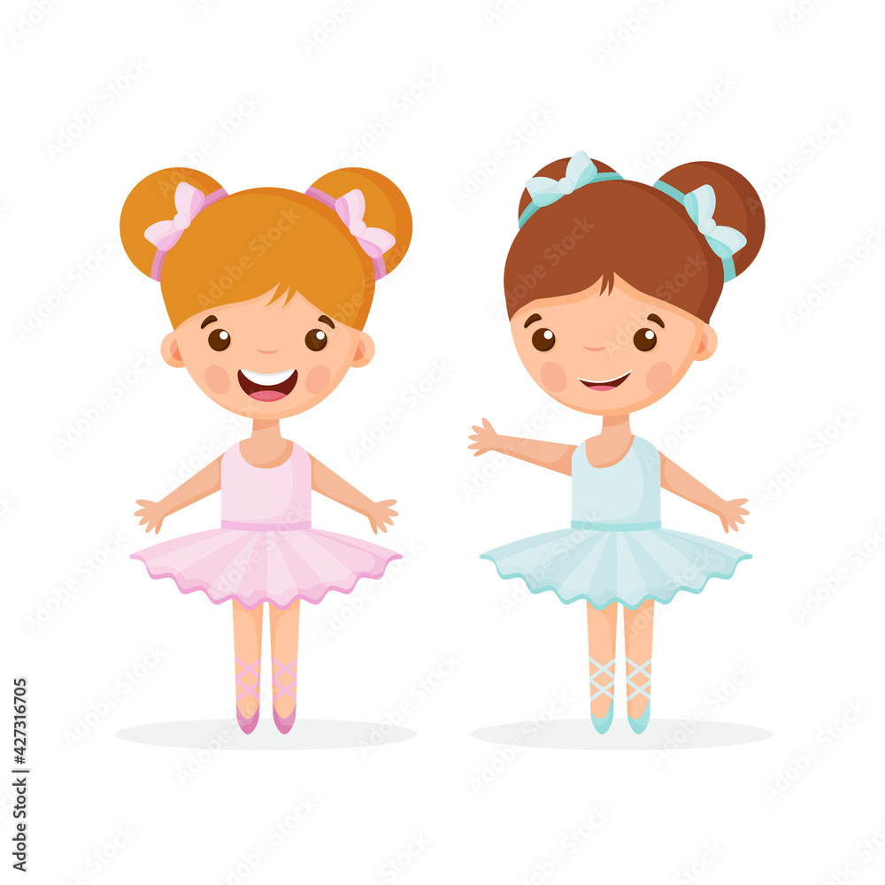 Twho hand drawn beautiful, lovely, little ballerinas girls. Vector illustration Twho hand drawn beautiful, lovely, little ballerinas girls. Vector illustration