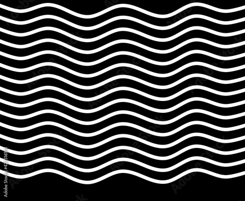White lines in the form of waves on a black background, texture for fabric and paper