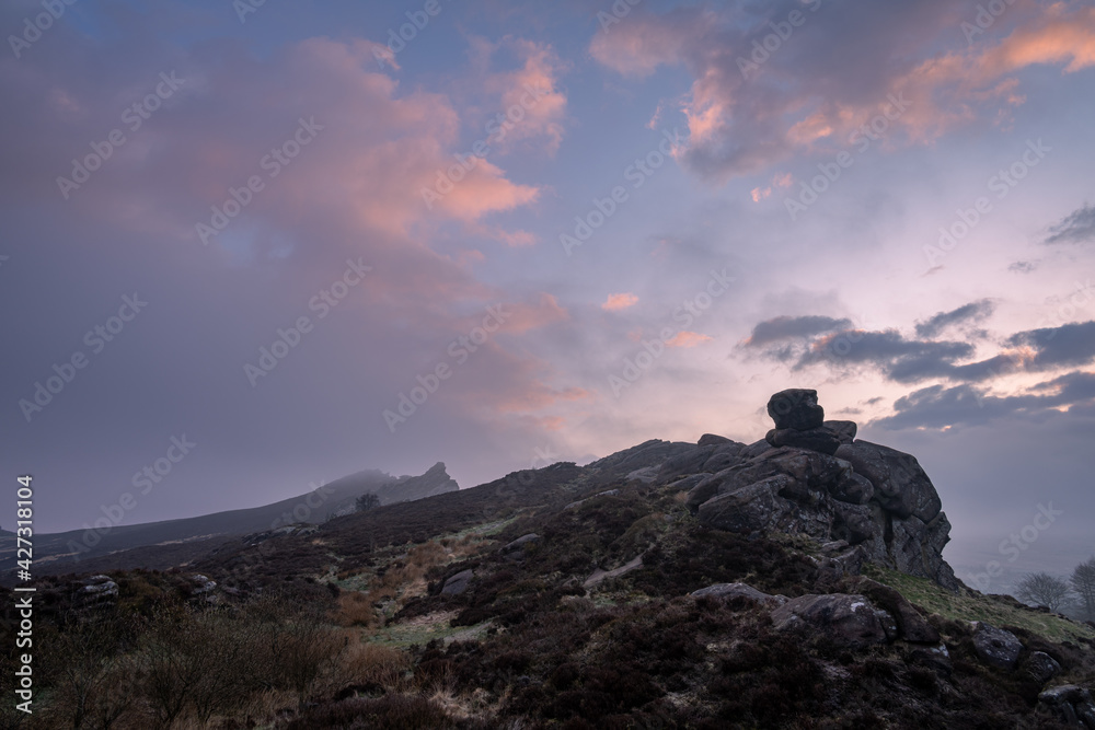 Panoramic view of Ramshaw Rocks at The Roaches in the Peak District National Park.