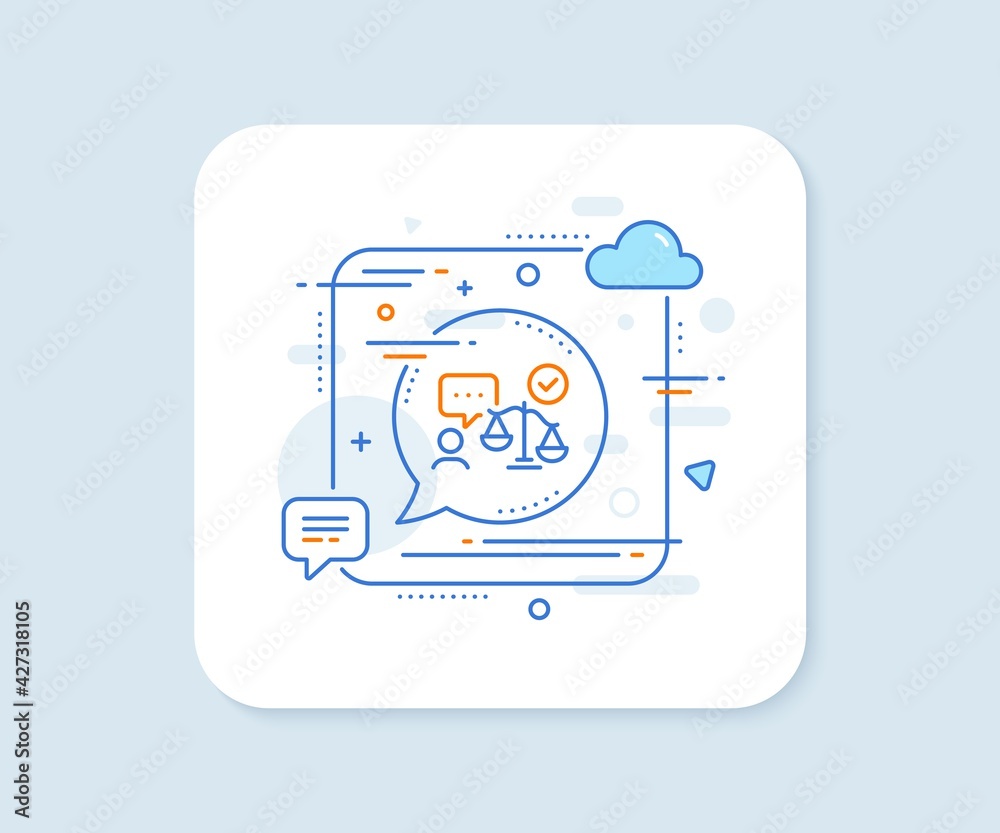 Lawyer line icon. Abstract square vector button. Court judge sign. Justice scale symbol. Lawyer line icon. Speech bubble concept. Vector Lawyer line icon. Abstract square vector button. Court judge sign. Justice scale symbol. Lawyer line icon. Speech bubble concept. Vector