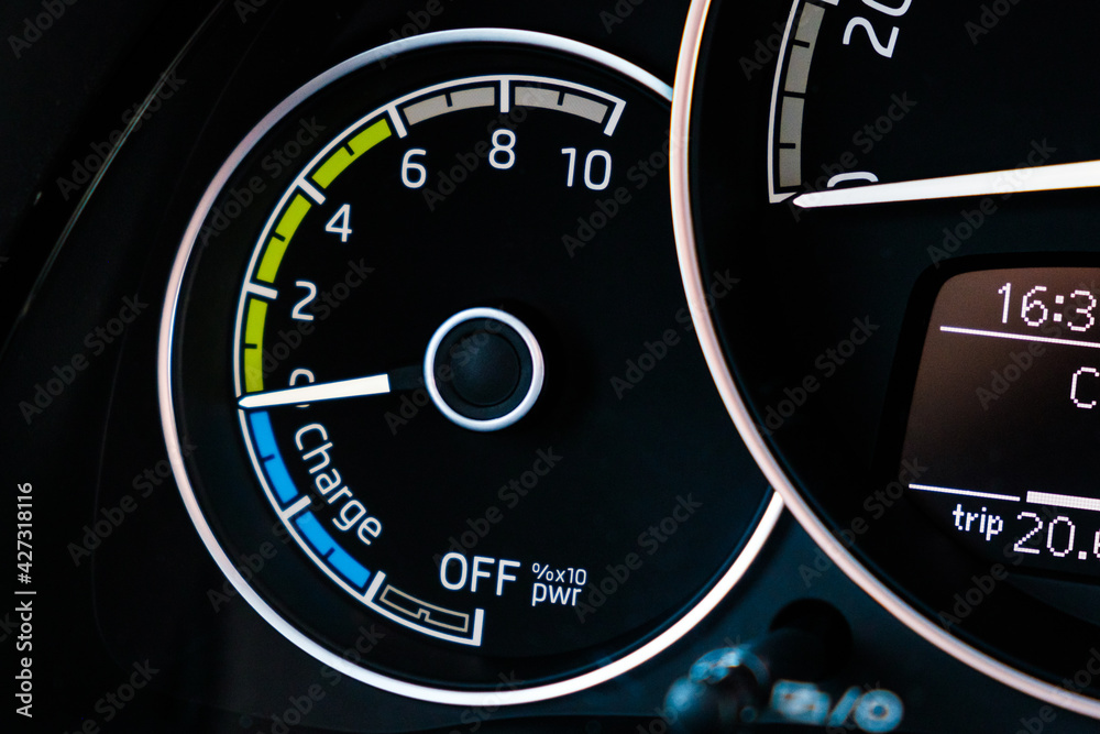 Fototapeta premium Engine start of electric car on the dashboard. 