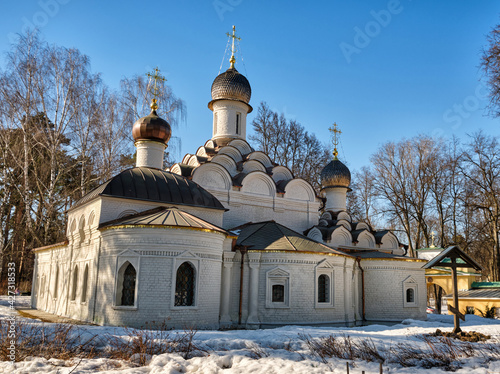 Moscow, Russia - 03.29.2021: Archangelskoe park. Archangel's Michael orthodox church of 17th century photo