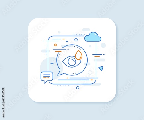 Eye drops line icon. Abstract square vector button. Oculist clinic sign. Optometry vision symbol. Eye drops line icon. Speech bubble concept. Vector