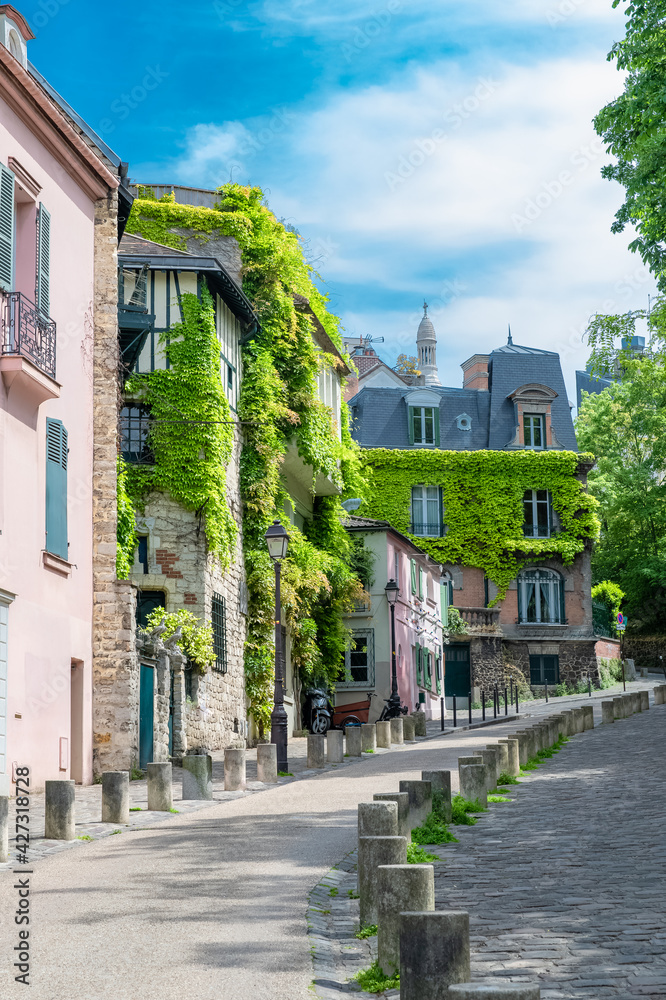 Paris, typical cobblestone street of Montmartre

