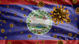 3D, Belizean flag waving with Coronavirus outbreak. Belize Covid 19