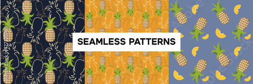 Seamless patterns with pineapple. Fruits background with fresh fruits