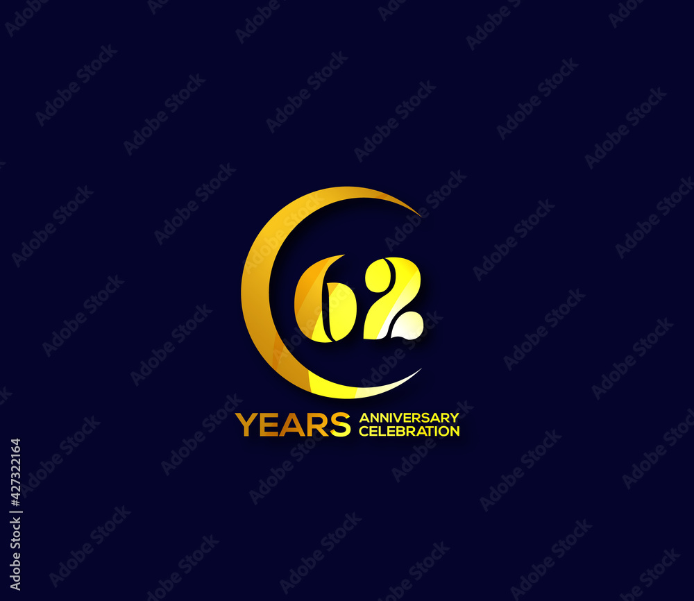 62 years anniversary celebration logotype with modern gold Mix color Circle logo Design Concept