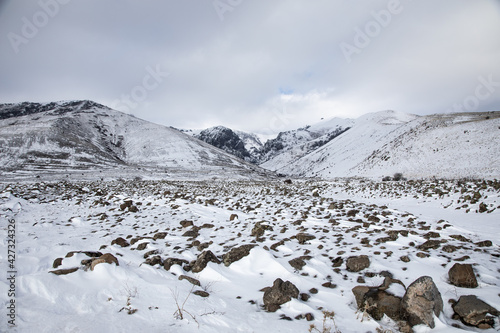 Beautiful high snowy mountains in winter