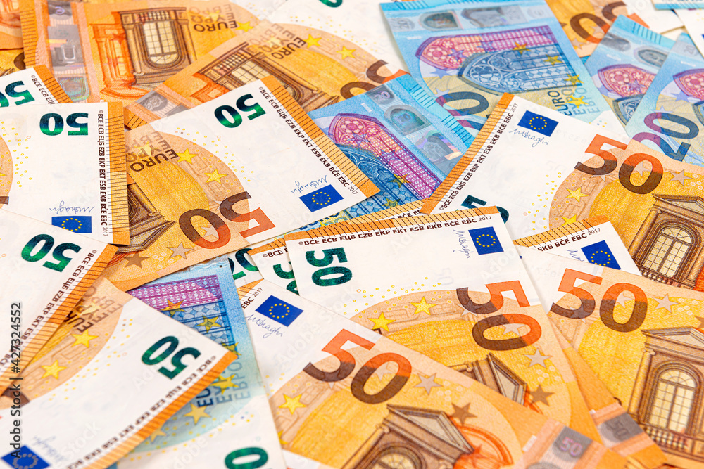 background from euro banknotes, Euro banknote as part of the economic and trading system, Close-up