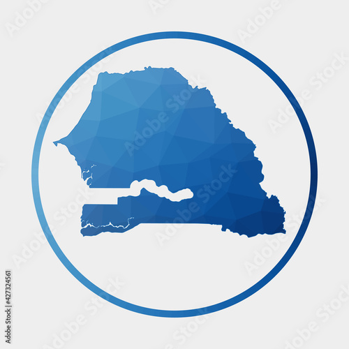 Senegal icon. Polygonal map of the country in gradient ring. Round low poly Senegal sign. Vector illustration.