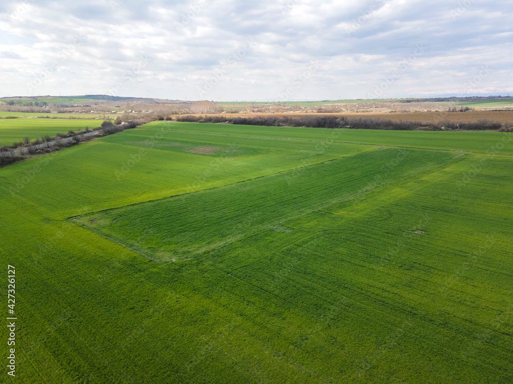 Obraz premium Aerial view of Upper Thracian Plain near town of Parvomay, Bulgaria