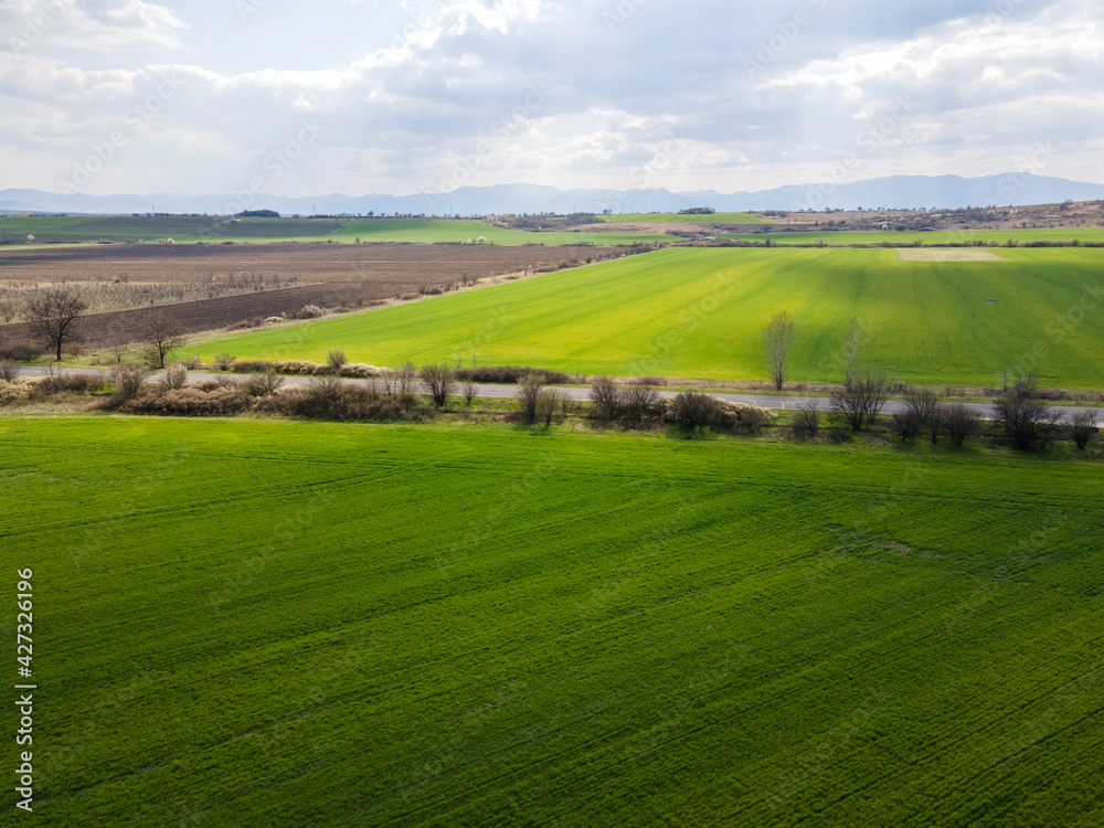 Aerial view of Upper Thracian Plain near town of Parvomay, Bulgaria Aerial view of Upper Thracian Plain near town of Parvomay, Bulgaria