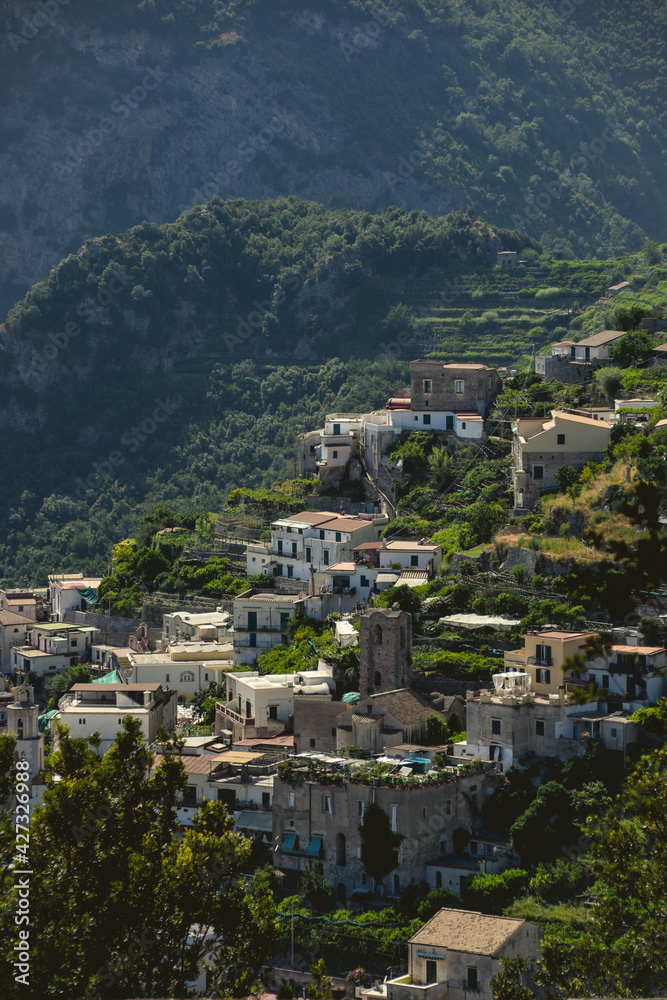 view of a mountain town in Italy, Amalfi Coast