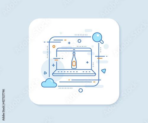 Champagne bottle line icon. Abstract vector button. Anniversary alcohol sign. Celebration event drink. Champagne line icon. Laptop concept badge. Vector