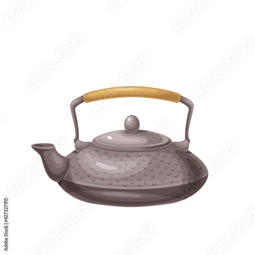 Traditional asian teapot. Japanese tableware for tea ceremony vector illustration.