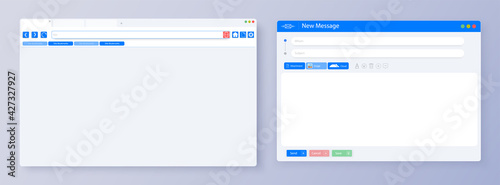 Blank UI, UX minimal browser window for computer. Mockup for responsive web design. Email message window. Mail app interface. Vector illustration
