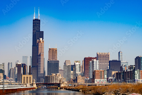 Skyline of the city of Chicago with the river