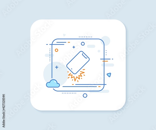 Smartphone falling line icon. Abstract square vector button. Phone crash sign. Mobile device fall symbol. Smartphone broken line icon. Quality concept badge. Vector