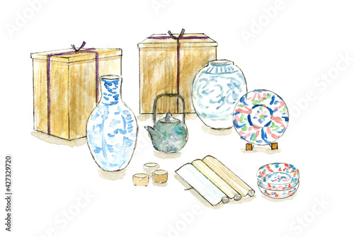 骨董品　古美術品　遺品整理　生前整理　水彩イラスト　 photo