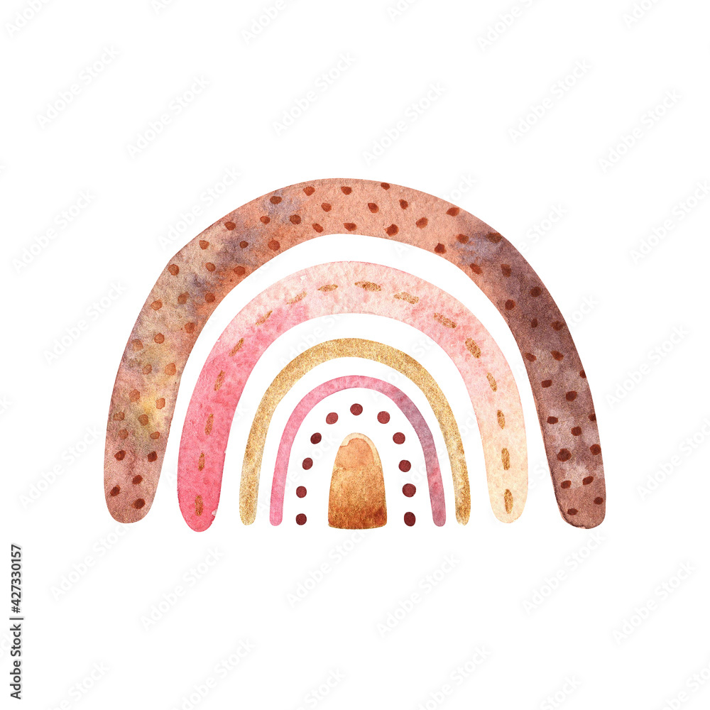 Watercolor pink pastel rainbow isolated on white background. Poster for baby nursery room Watercolor pink pastel rainbow isolated on white background. Poster for baby nursery room