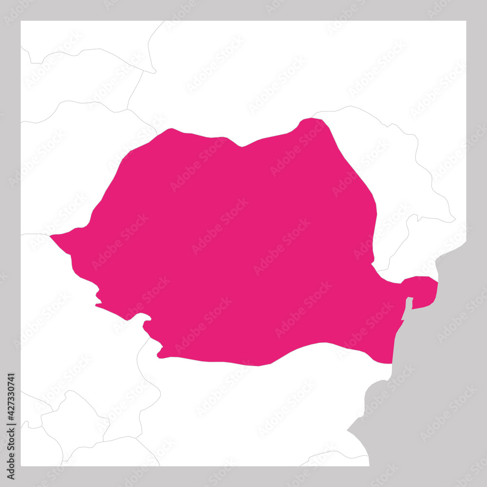 Obraz premium Map of Romania pink highlighted with neighbor countries