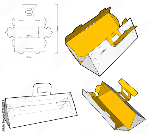 Triangular Folding Box With Handle and Die-cut Pattern. The .eps file is full scale and fully functional. Prepared for real cardboard production.