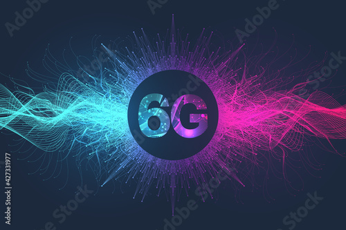 Concept of future technology 6G network wireless systems. The concept of 6G network, high-speed mobile Internet, new generation networks. Banner. Vector illustration.