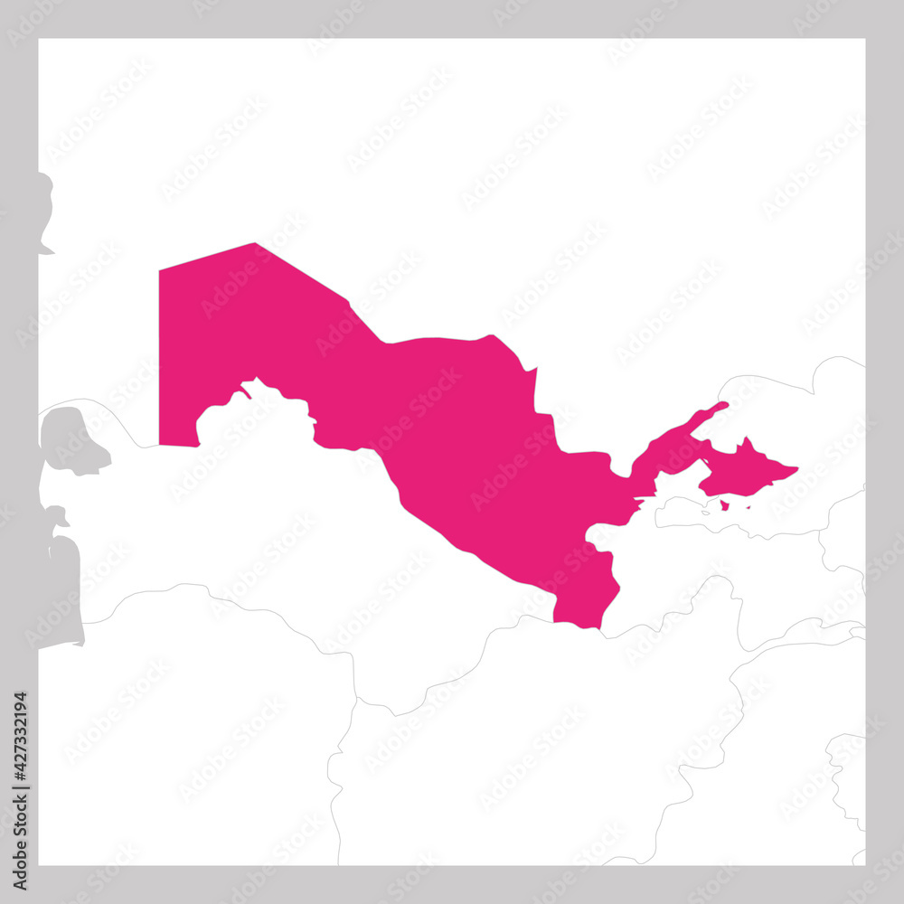 Map of Uzbekistan pink highlighted with neighbor countries