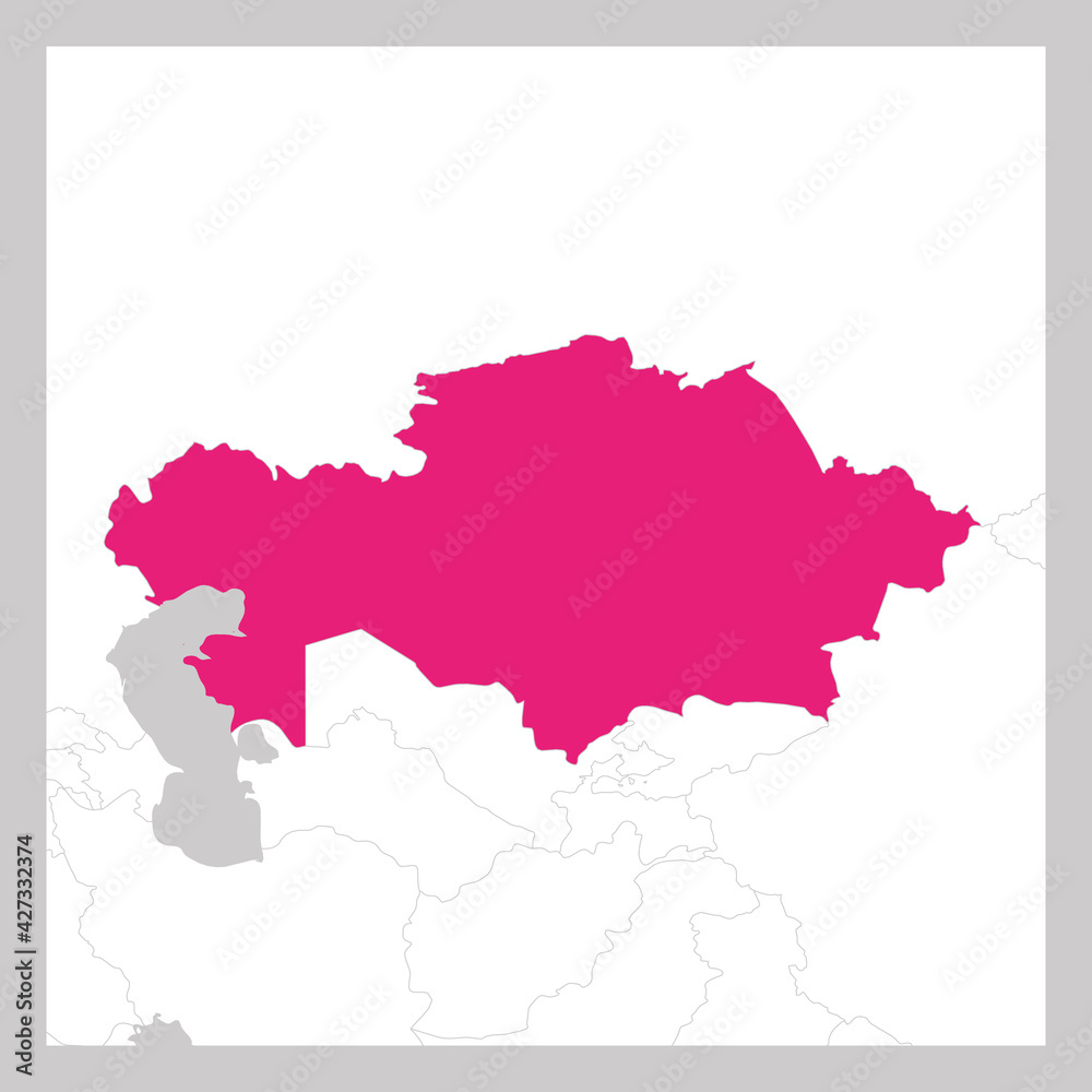 Map of Kazakhstan pink highlighted with neighbor countries