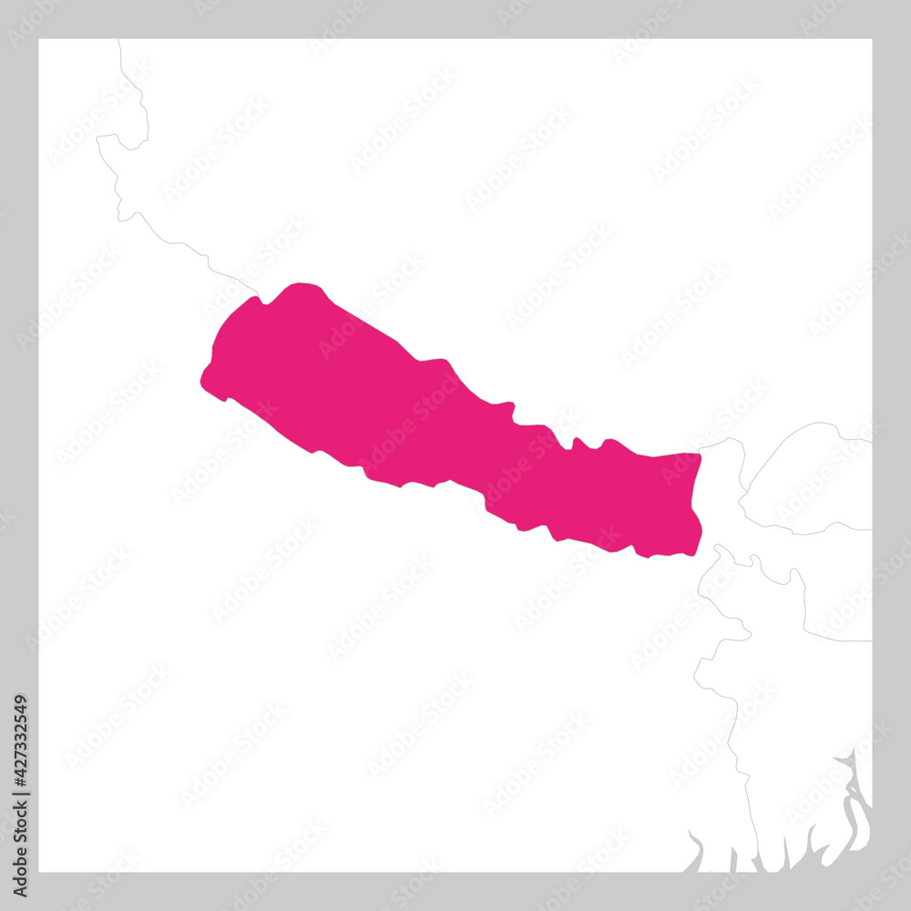 Map of Nepal pink highlighted with neighbor countries