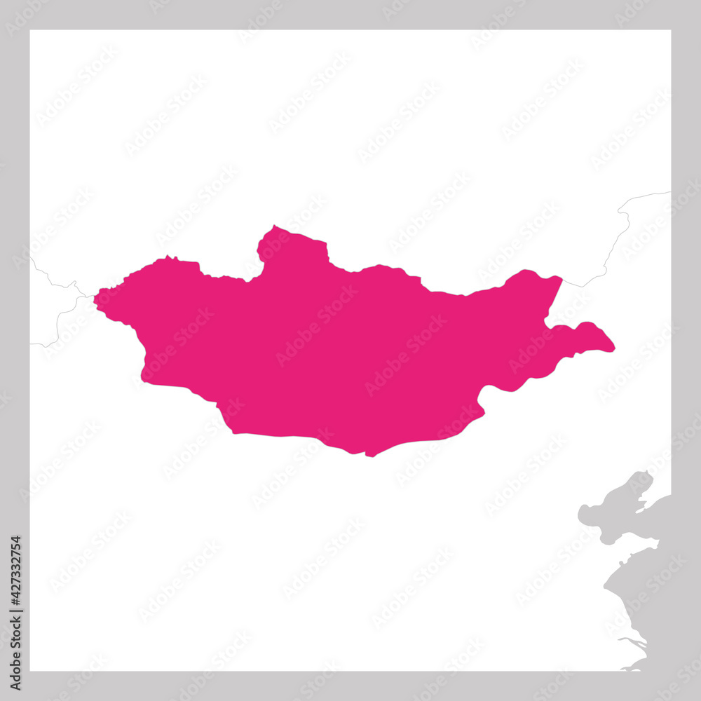 Fototapeta premium Map of Mongolia pink highlighted with neighbor countries