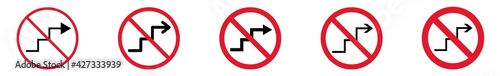 Prohibition Sign Upstairs Forbidden Icon Set | Upstairs Prohibition Signs Prohibited Vector Illustration Logo | Up Stairs Prohibition Sign Isolated Collection