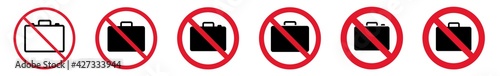 Prohibition Sign Suitcase Forbidden Icon Set | Business Bag Prohibition Signs Travel Baggage Vacation Prohibited Vector Illustration | Briefcase Prohibition Sign Isolated