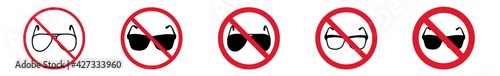 Prohibition Sign Sunglasses Forbidden Icon Set | Dark Glasses Prohibition Signs Goggles Prohibited Vector Illustration Logo | Sunglasses Prohibition Sign Isolated Collection