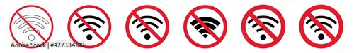 Prohibition Sign Internet Wireless Hotspot Forbidden Icon Set | Connection Signal Prohibition Signs Prohibited Vector Illustration Logo | Wlan Web Prohibition Sign Isolated