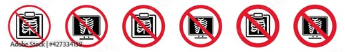 Prohibition Sign X-ray Forbidden Icon Set | Xray Chest Prohibition Signs Radiology Prohibited Vector Illustration Logo | Scan Diagnosis X Ray Prohibition Sign Isolated Collection