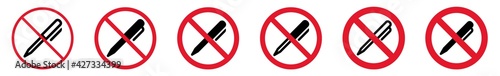 Prohibition Sign Pen Forbidden Icon Set | Pens Prohibition Signs Prohibited Vector Illustration Logo | Pencil Prohibition Sign Isolated Collection