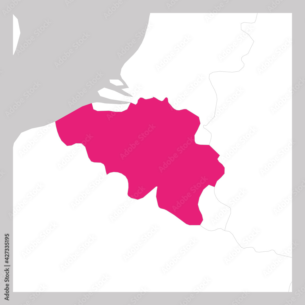Map of Belgium pink highlighted with neighbor countries