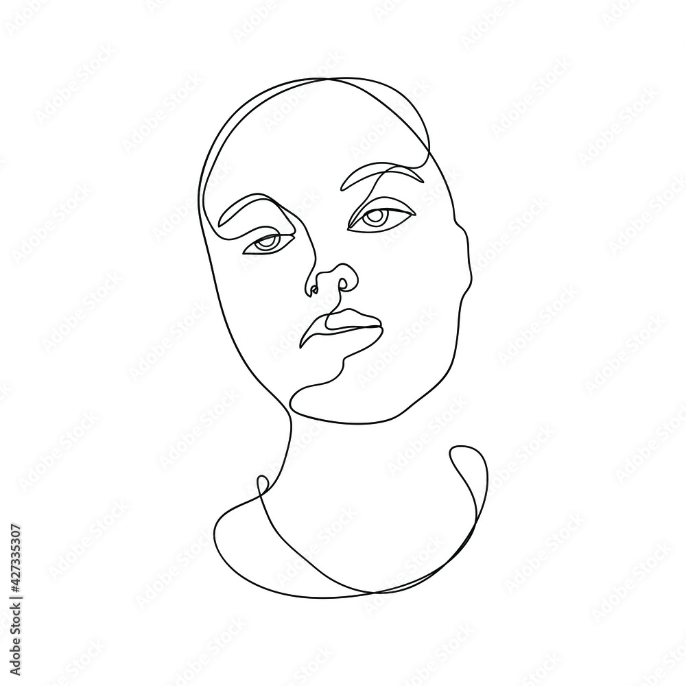 One line girl or woman portrait with short hair. Hand drawn minimalism style vector illustration One line girl or woman portrait with short hair. Hand drawn minimalism style vector illustration