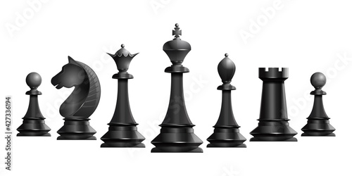 Set of black chess pieces. Chess piece icons. Board game. Vector illustration isolated on white background