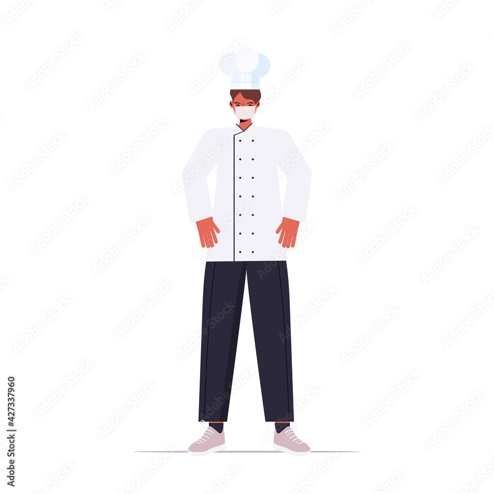 chef in uniform wearing mask to prevent coronavirus pandemic labor day celebration concept chef in uniform wearing mask to prevent coronavirus pandemic labor day celebration concept